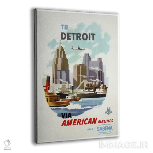 تابلو دکوراتیو هواپیمایی آمریکن و سابنا به مقصد دیترویت - نمای پرسپکتیو محصول