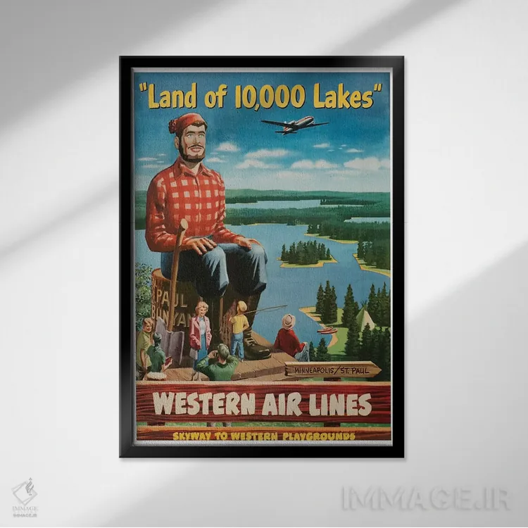 تابلو دکوراتیو 000 Lakes",مینیاپولیس/سنت پل "سرزمین ۱۰٬۰۰۰ دریاچه" - نمای قابدار مشکی