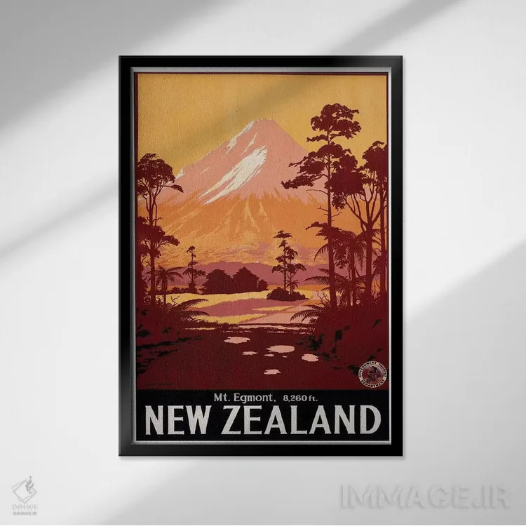 تابلو دکوراتیو New Zealand,کوه اگمونت، نیوزلند - نمای قابدار مشکی