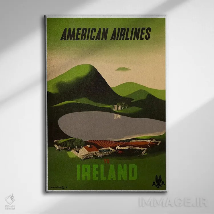 تابلو دکوراتیو هواپیمایی آمریکن به مقصد ایرلند - نمای روبهرو روی دیوار