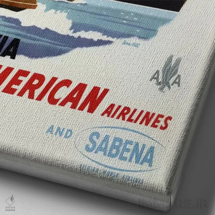 تابلو دکوراتیو هواپیمایی آمریکن و سابنا به مقصد دیترویت - نمای نزدیک بافت بوم
