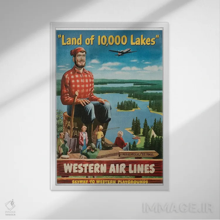 تابلو دکوراتیو 000 Lakes",مینیاپولیس/سنت پل "سرزمین ۱۰٬۰۰۰ دریاچه" - نمای قابدار سفید