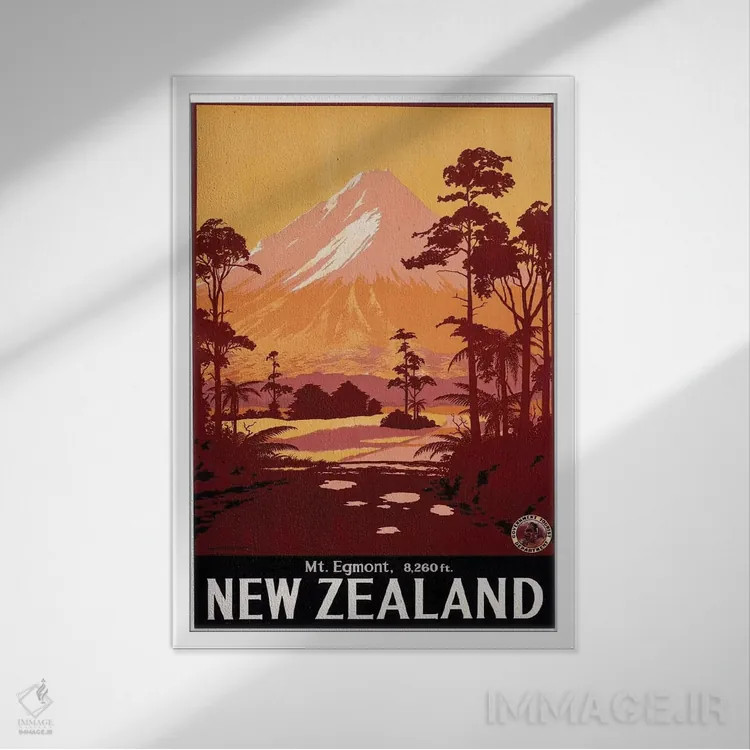 تابلو دکوراتیو New Zealand,کوه اگمونت، نیوزلند - نمای قابدار سفید