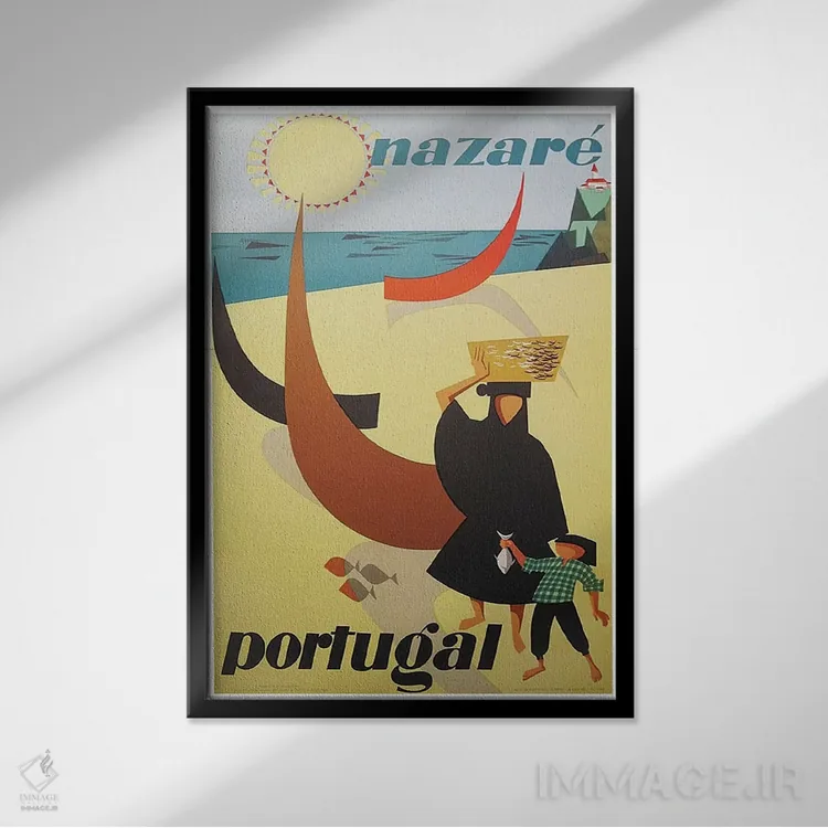 تابلو دکوراتیو Portugal,نازاره، پرتغال - نمای قابدار مشکی