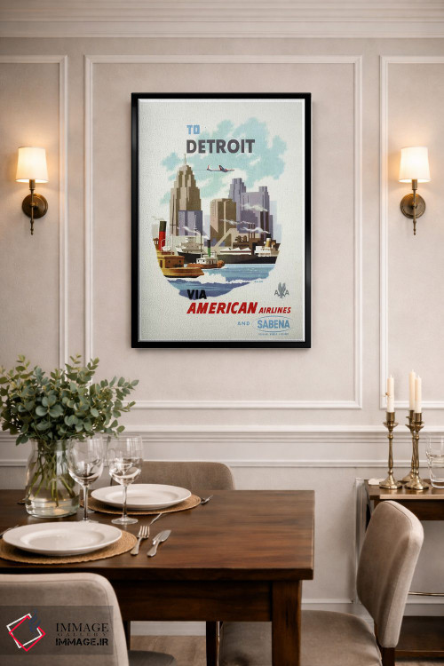 تابلو دکوراتیو هواپیمایی آمریکن و سابنا به مقصد دیترویت - D1B
