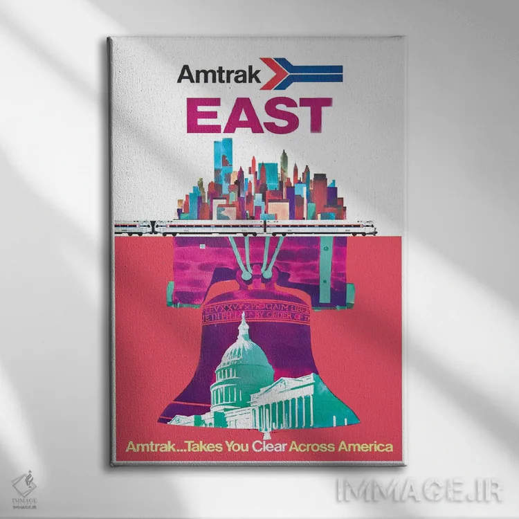 تابلو دکوراتیو امتراک شرق: امتراک شما را به سراسر آمریکا می برد - نمای روبهرو روی دیوار