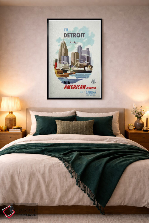 تابلو دکوراتیو هواپیمایی آمریکن و سابنا به مقصد دیترویت - D3B