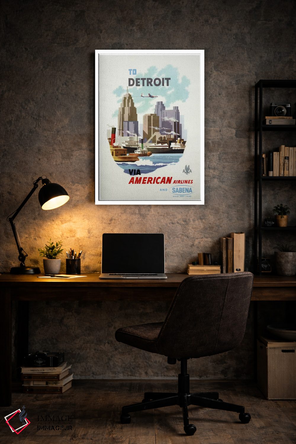تابلو دکوراتیو هواپیمایی آمریکن و سابنا به مقصد دیترویت - D5W
