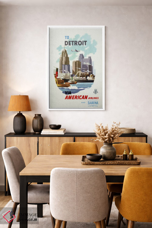 تابلو دکوراتیو هواپیمایی آمریکن و سابنا به مقصد دیترویت - D4W