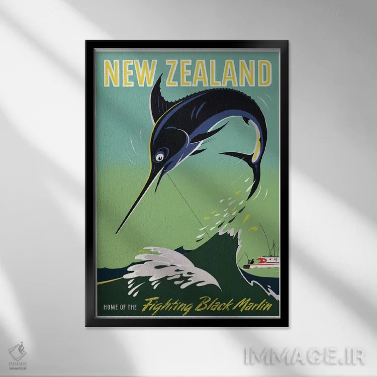 تابلو دکوراتیو نیوزلند: خانه مارلین سیاه جنگجو - نمای قابدار مشکی