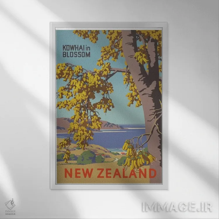 تابلو دکوراتیو نیوزلند: شکوفه های کوفای - نمای قابدار سفید