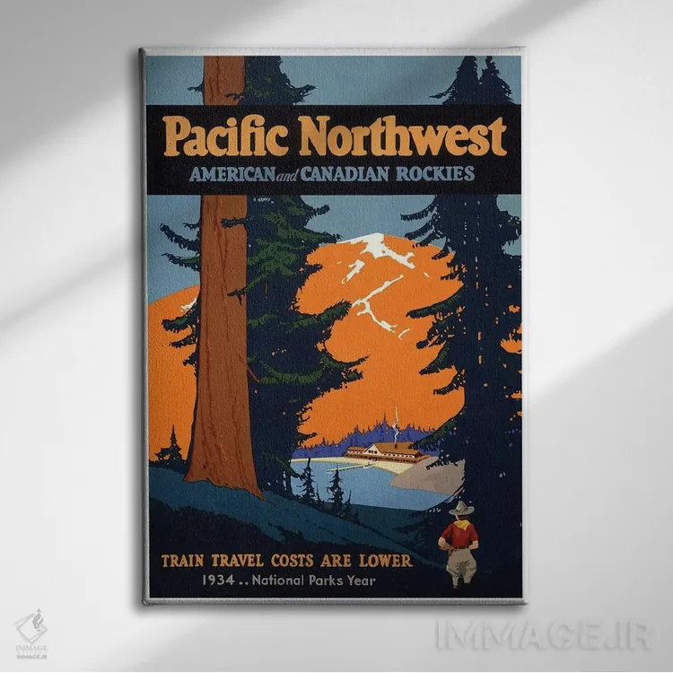 تابلو دکوراتیو 1934,شمال غرب آرام و رشته کوه راکی آمریکا و کانادا: سال پارک های ملی ۱۹۳۴ - نمای روبهرو روی دیوار