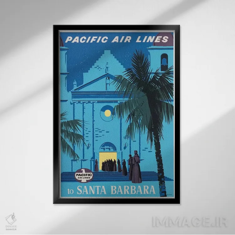 تابلو دکوراتیو هواپیمایی پاسیفیک به سانتا باربارا - نمای قابدار مشکی