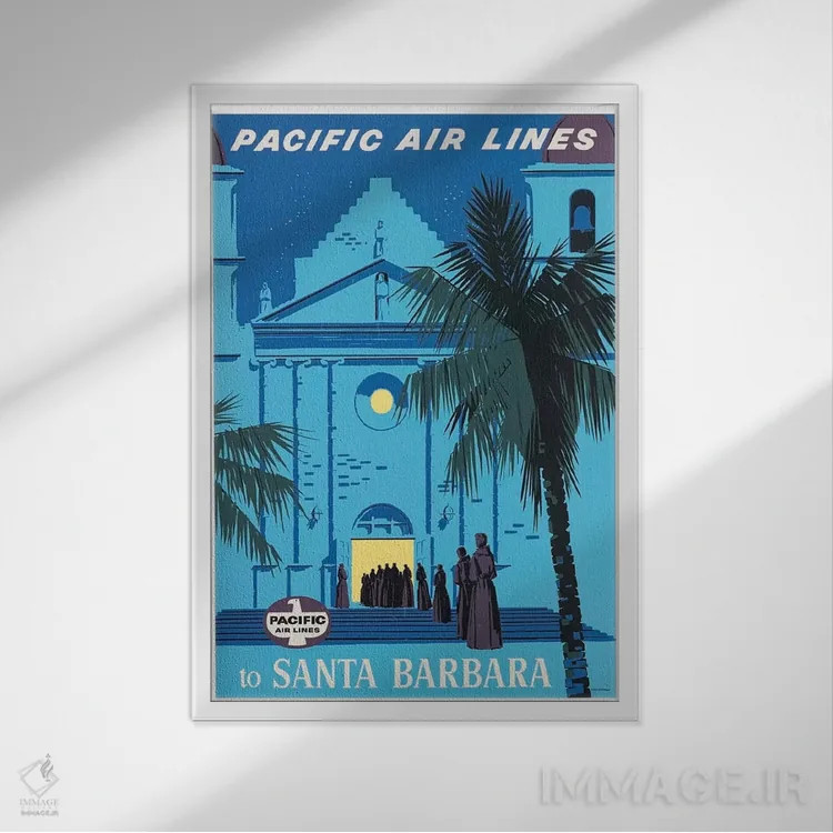 تابلو دکوراتیو هواپیمایی پاسیفیک به سانتا باربارا - نمای قابدار سفید