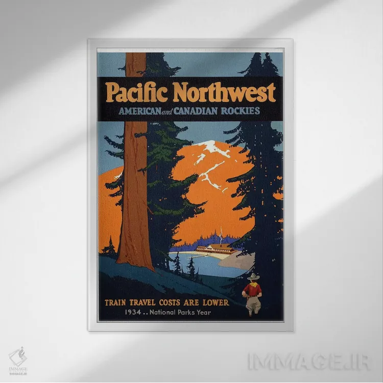 تابلو دکوراتیو 1934,شمال غرب آرام و رشته کوه راکی آمریکا و کانادا: سال پارک های ملی ۱۹۳۴ - نمای قابدار سفید