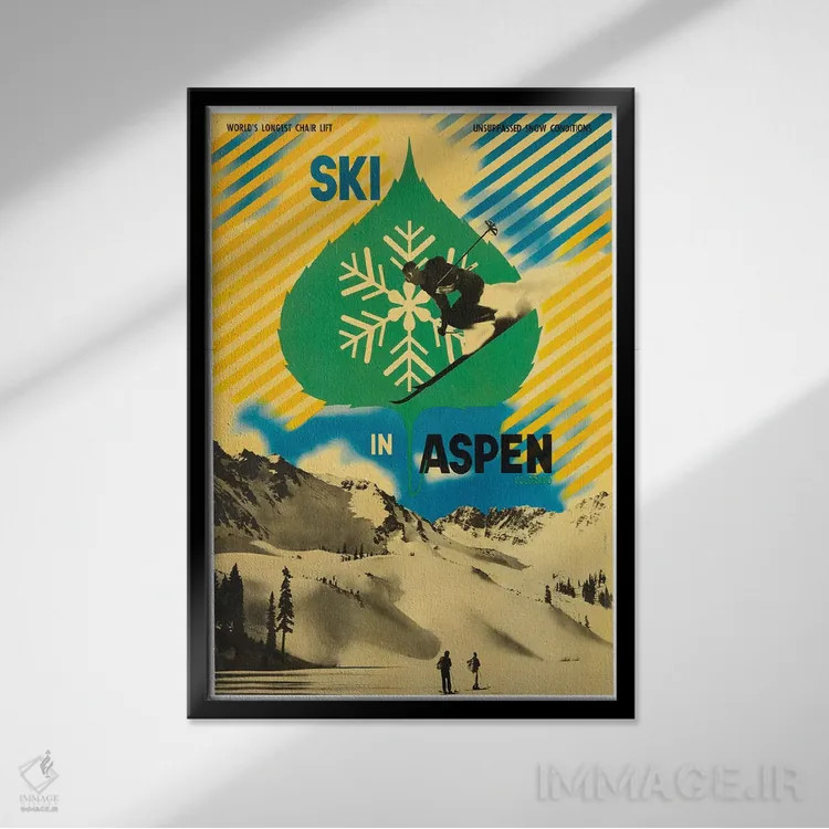 تابلو دکوراتیو اسکی در اسپن - نمای قابدار مشکی