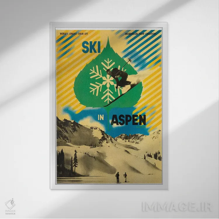 تابلو دکوراتیو اسکی در اسپن - نمای قابدار سفید