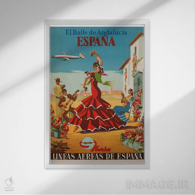 تابلو دکوراتیو Espana,رقص اندلس، اسپانیا - نمای قابدار سفید