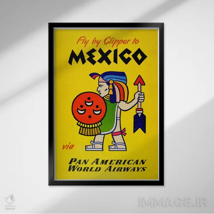 تابلو دکوراتیو پرواز با کلیپر به مکزیک با پان آمریکن - نمای قابدار مشکی