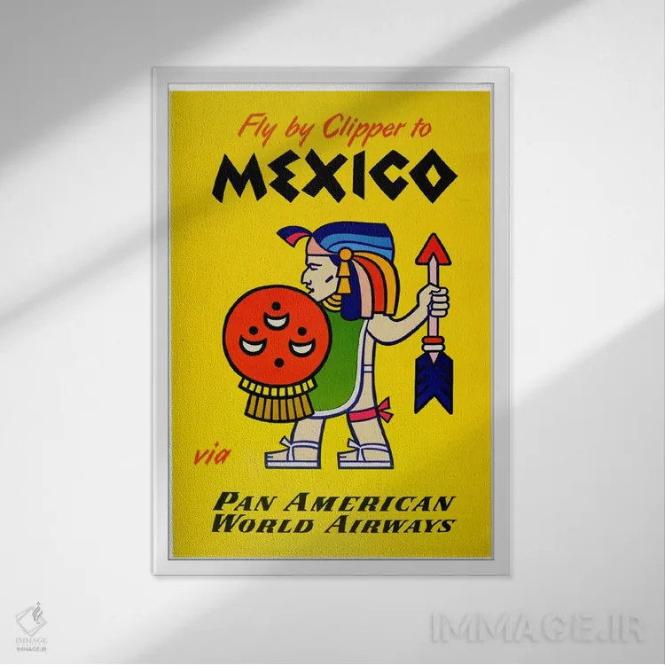 تابلو دکوراتیو پرواز با کلیپر به مکزیک با پان آمریکن - نمای قابدار سفید