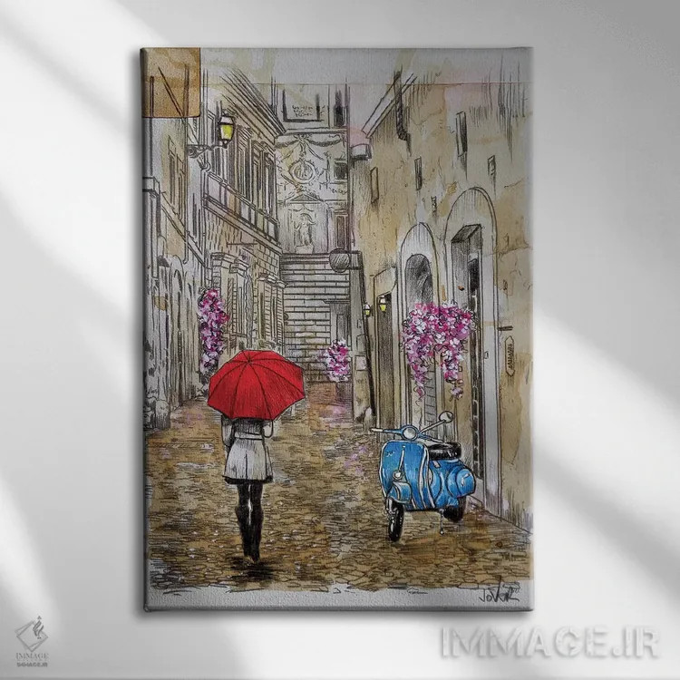 تابلو دکوراتیو اسکوتر آبی کوچک اثر لوی جوور - نمای روبهرو روی دیوار