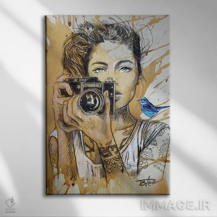 تابلو دکوراتیو پرنده های آبی اثر لوی جوور - نمای روبهرو روی دیوار