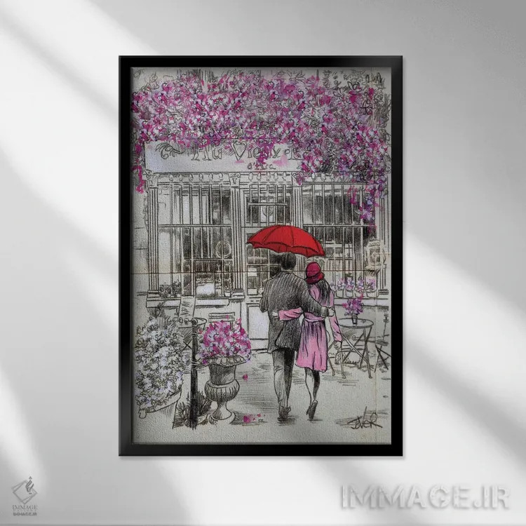 تابلو دکوراتیو پیاده روی کوتاه تا کافه اثر لوی جوور - نمای قابدار مشکی