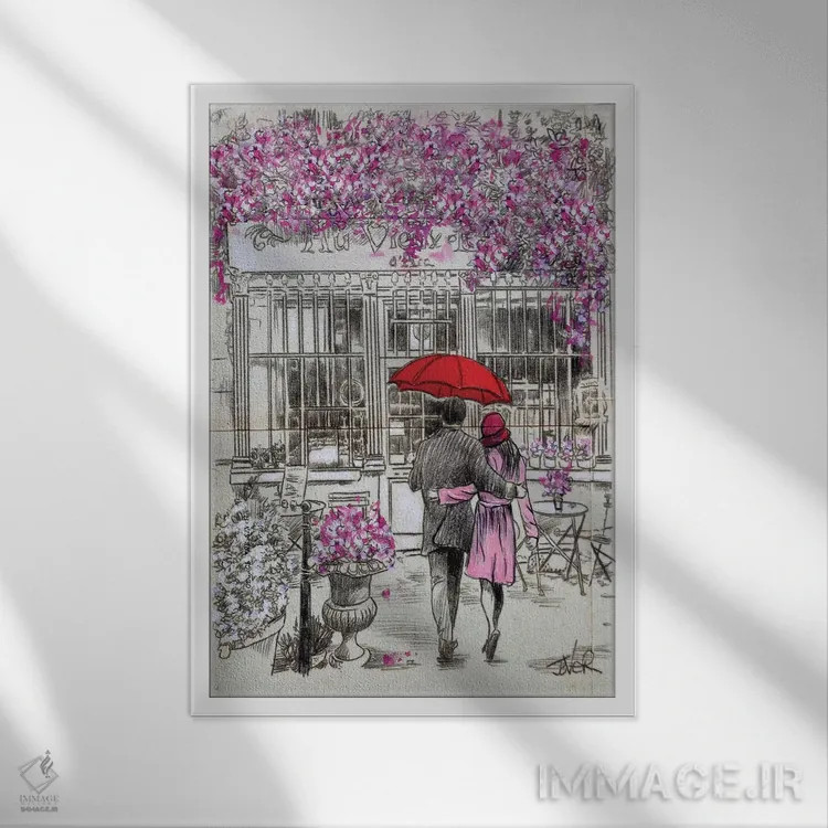 تابلو دکوراتیو پیاده روی کوتاه تا کافه اثر لوی جوور - نمای قابدار سفید