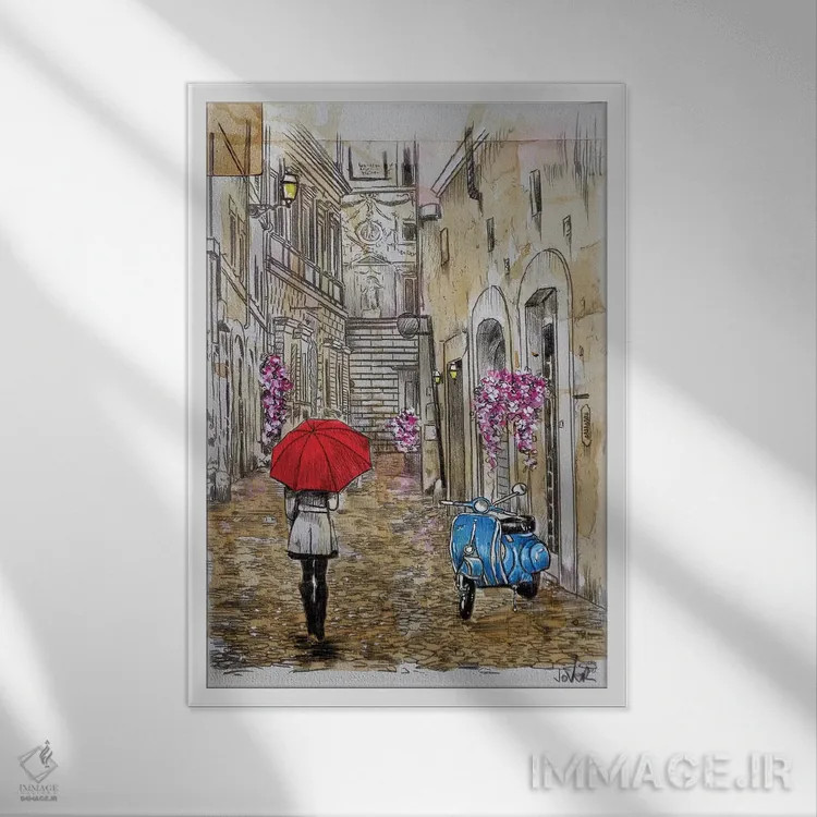 تابلو دکوراتیو اسکوتر آبی کوچک اثر لوی جوور - نمای قابدار سفید