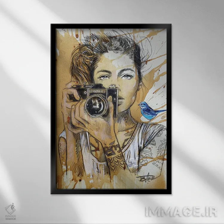 تابلو دکوراتیو پرنده های آبی اثر لوی جوور - نمای قابدار مشکی