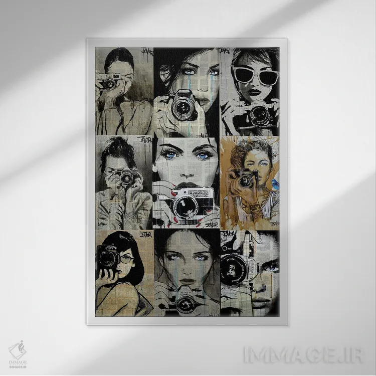تابلو دکوراتیو ۹ دختر عکاس اثر لوی جوور - نمای قابدار سفید