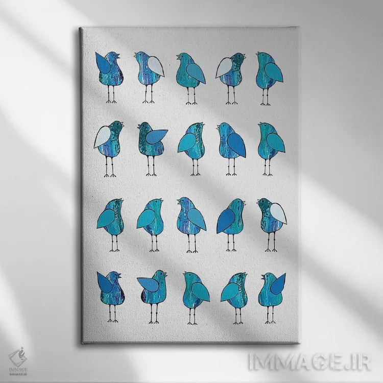 تابلو مدرن پرندگان خبرچین آبی اثر لیزا فرانسیس جاد - نمای روبهرو روی دیوار
