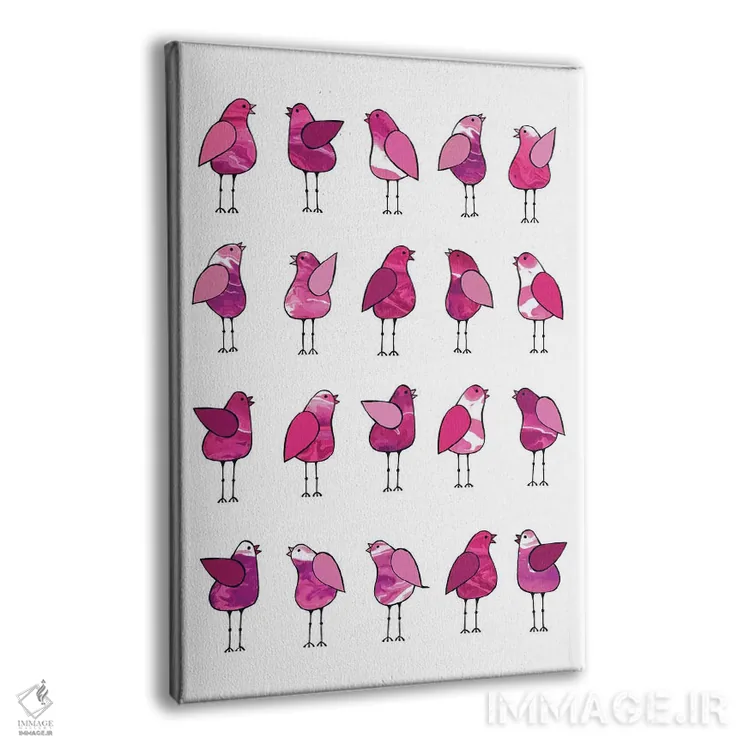 تابلو مدرن پرندگان خبرچین صورتی اثر لیزا فرانسیس جاد - نمای پرسپکتیو محصول
