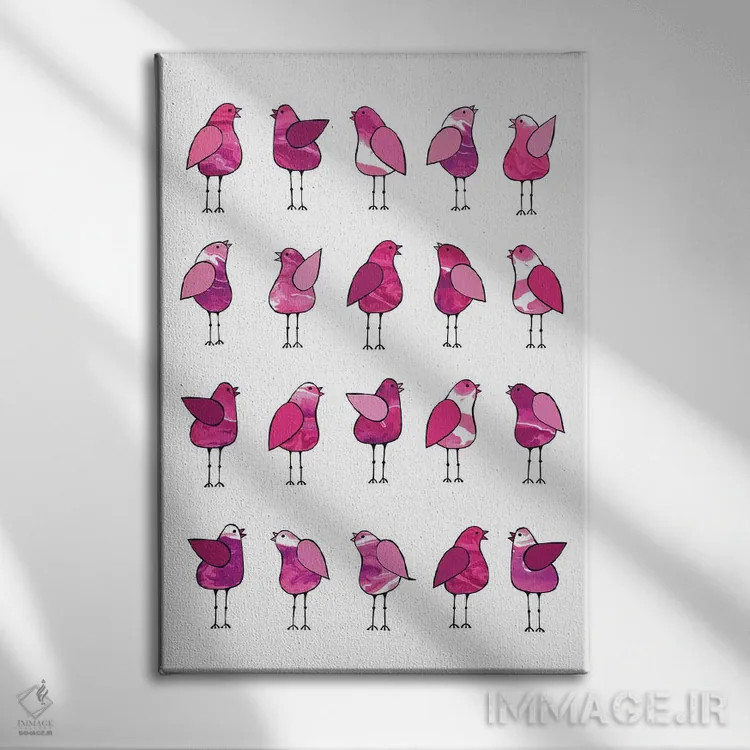 تابلو مدرن پرندگان خبرچین صورتی اثر لیزا فرانسیس جاد - نمای روبهرو روی دیوار