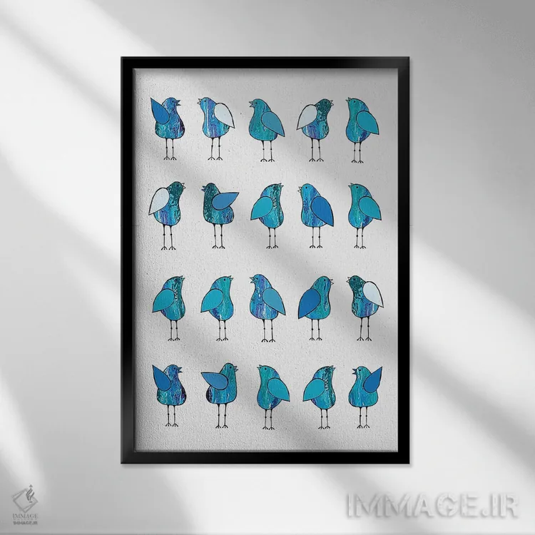 تابلو مدرن پرندگان خبرچین آبی اثر لیزا فرانسیس جاد - نمای قابدار مشکی
