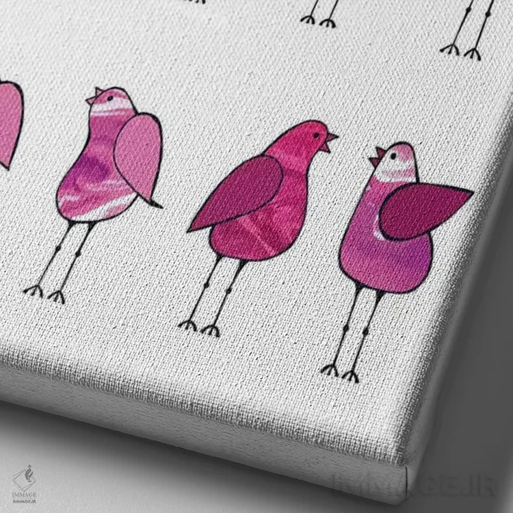 تابلو مدرن پرندگان خبرچین صورتی اثر لیزا فرانسیس جاد - نمای نزدیک بافت بوم