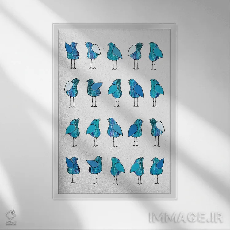 تابلو مدرن پرندگان خبرچین آبی اثر لیزا فرانسیس جاد - نمای قابدار سفید