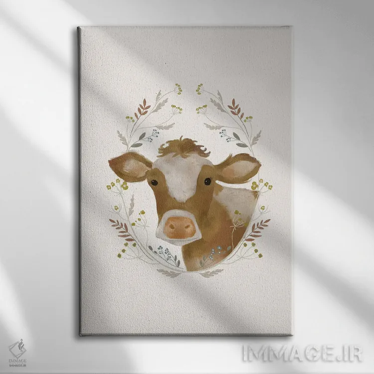 تابلو مدرن گاو روستایی شماره ۱ اثر لورا کونیندیک - نمای روبهرو روی دیوار