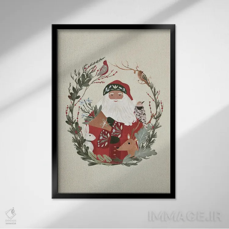 تابلو دکوراتیو کریسمس جنگلی اثر لورا کونیندیک - نمای قابدار مشکی