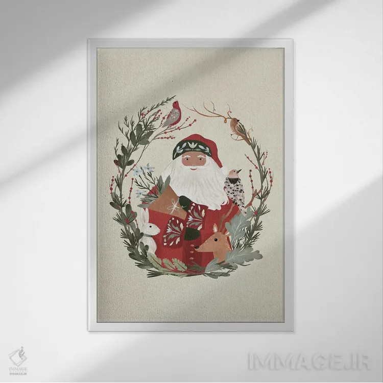 تابلو دکوراتیو کریسمس جنگلی اثر لورا کونیندیک - نمای قابدار سفید