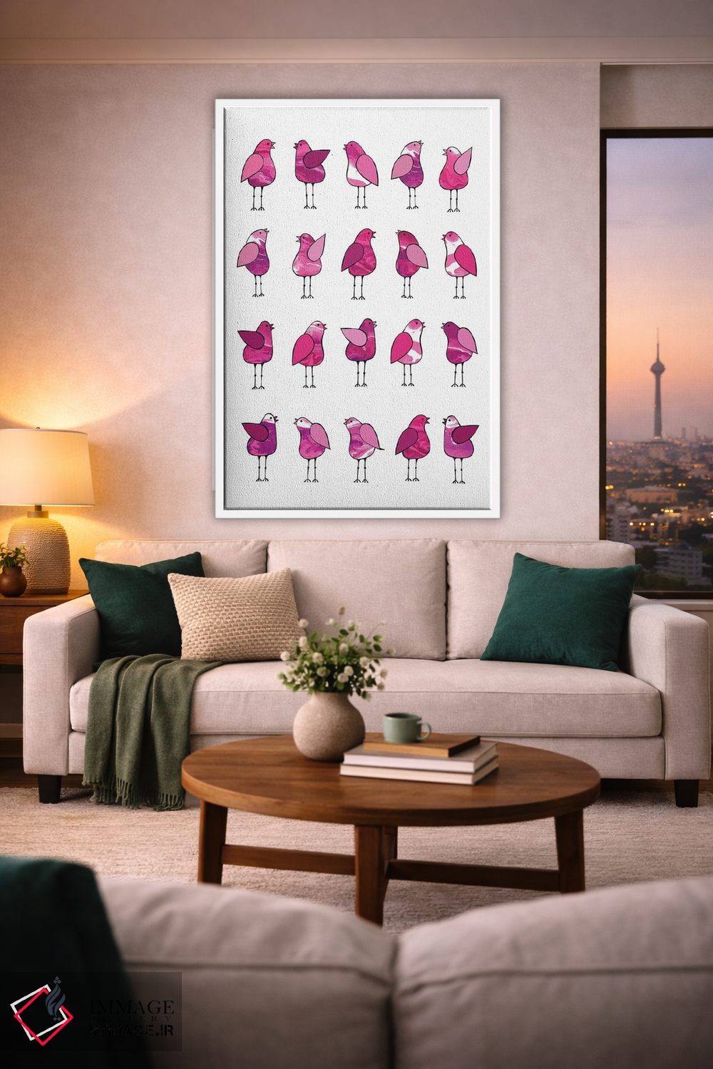 تابلو مدرن پرندگان خبرچین صورتی اثر لیزا فرانسیس جاد - D1W