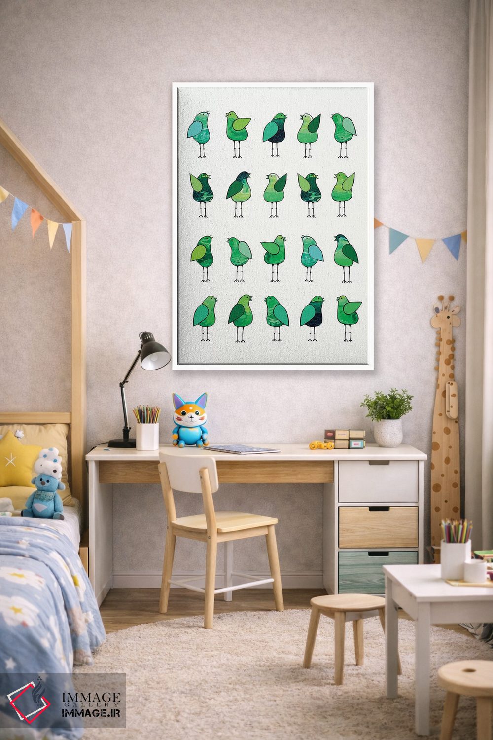 تابلو مدرن پرندگان خبرچین سبز اثر لیزا فرانسیس جاد - D1W