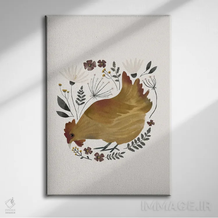 تابلو مدرن مرغ روستایی شماره ۲ اثر لورا کونیندیک - نمای روبهرو روی دیوار
