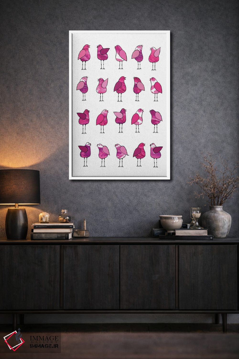 تابلو مدرن پرندگان خبرچین صورتی اثر لیزا فرانسیس جاد - D3W