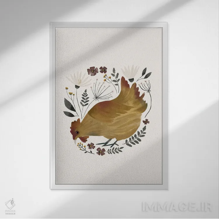 تابلو مدرن مرغ روستایی شماره ۲ اثر لورا کونیندیک - نمای قابدار سفید