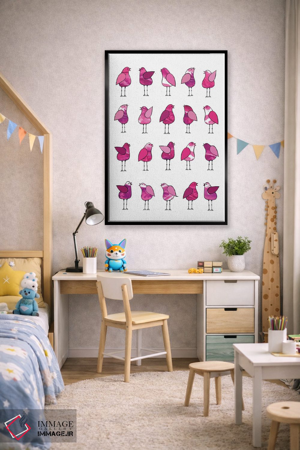 تابلو مدرن پرندگان خبرچین صورتی اثر لیزا فرانسیس جاد - D4B