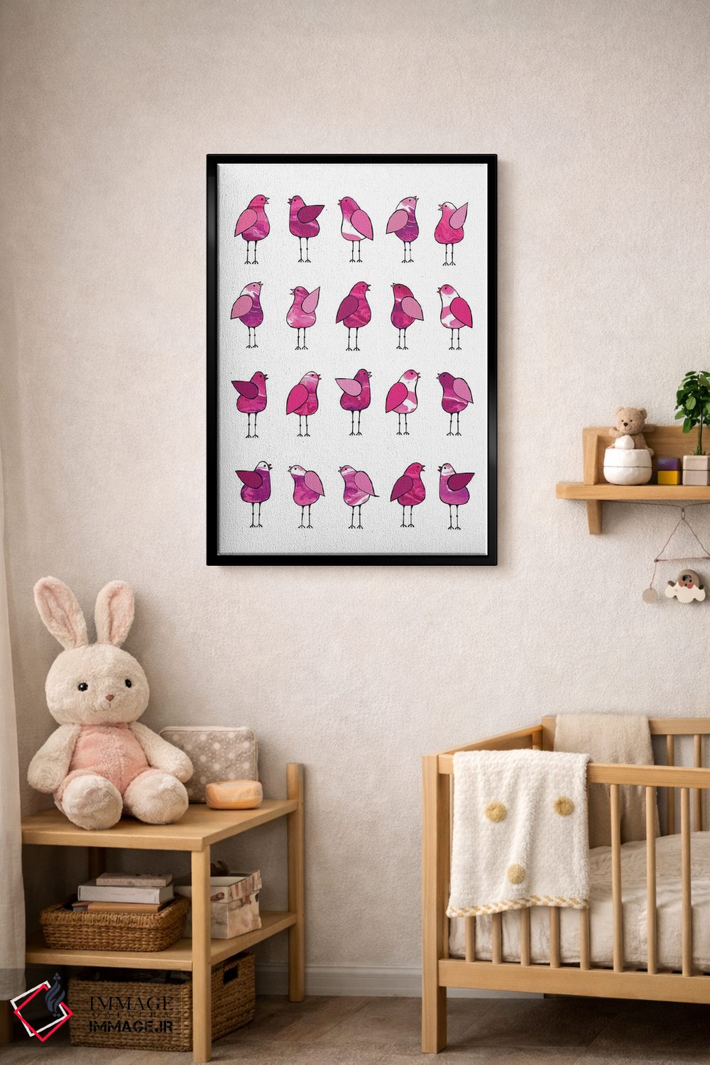 تابلو مدرن پرندگان خبرچین صورتی اثر لیزا فرانسیس جاد - D5B