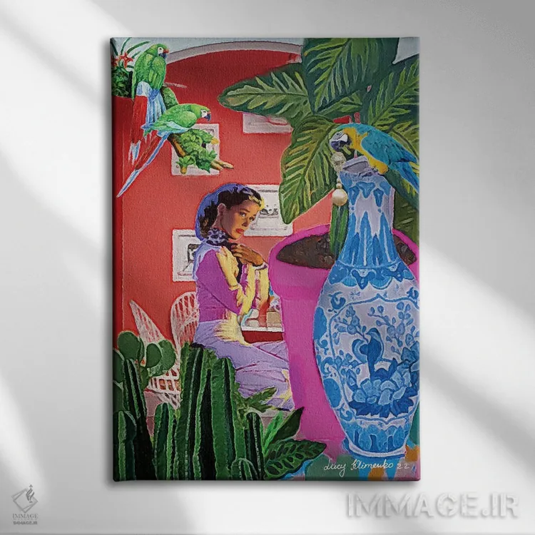 تابلو دکوراتیو سرقت گوشواره مرواریدی اثر لوسی کلیمنکو - نمای روبهرو روی دیوار