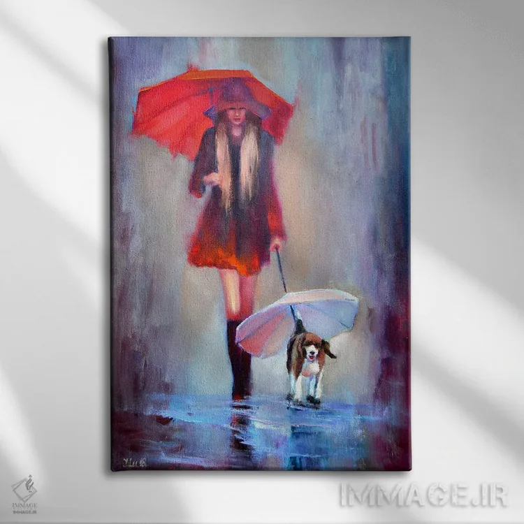 تابلو دکوراتیو شنل قرمزی اثر النا لوکینا - نمای روبهرو روی دیوار