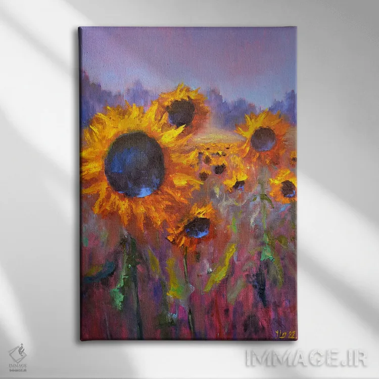 تابلو دکوراتیو فصل گل آفتابگردان اثر النا لوکینا - نمای روبهرو روی دیوار